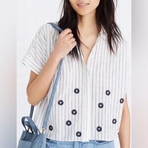 Madewell Striped High-Low Top w/ Embroidered Flowers